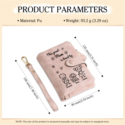 For Mum-Personalised Women Wallet Purse Leather Custom With 3 Names and Kid/Pet  –“This Great Mum Is Loved By" | Mothers' Day Presents | Jessemade