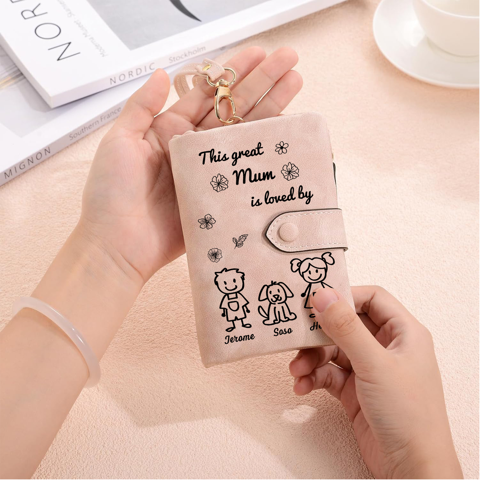 For Mum-Personalised Women Wallet Purse Leather Custom With 3 Names and Kid/Pet  –“This Great Mum Is Loved By" | Mothers' Day Presents | Jessemade