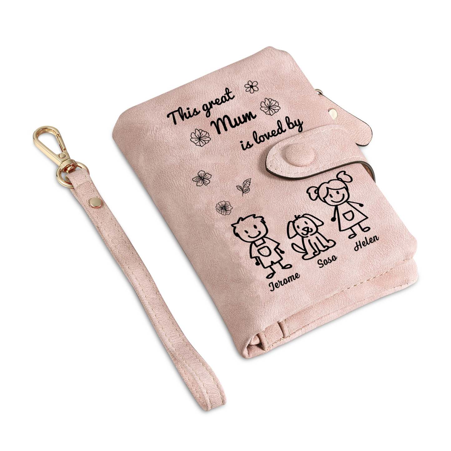 For Mum-Personalised Women Wallet Purse Leather Custom With 3 Names and Kid/Pet  –“This Great Mum Is Loved By" | Mothers' Day Presents | Jessemade