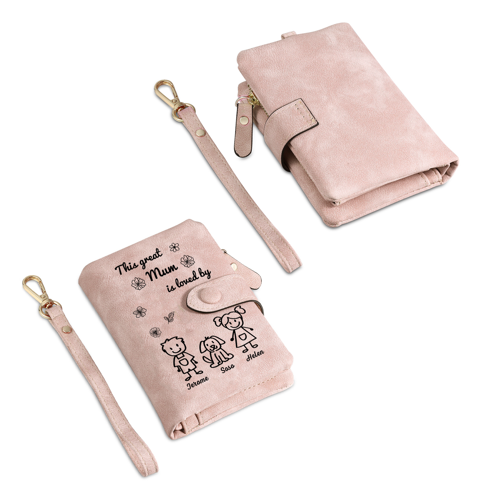 For Mum-Personalised Women Wallet Purse Leather Custom With 3 Names and Kid/Pet  –“This Great Mum Is Loved By" | Mothers' Day Presents | Jessemade