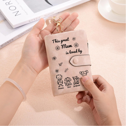 For Mum-Personalised Women Wallet Purse Leather Custom With 4 Names and Kid/Pet  –“This Great Mum Is Loved By" | Mothers' Day Presents | Jessemade