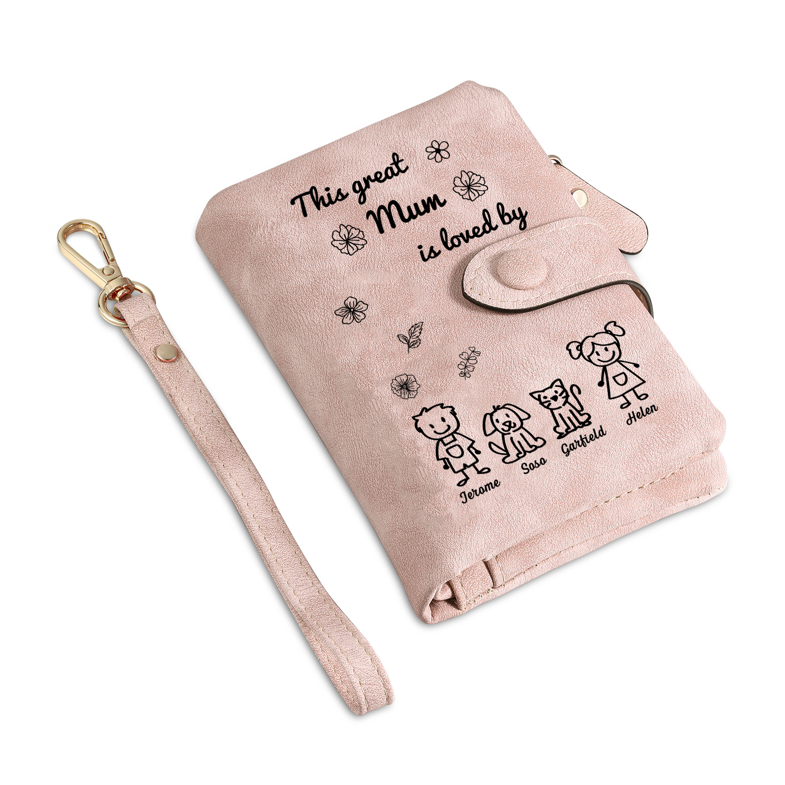 For Mum-Personalised Women Wallet Purse Leather Custom With 4 Names and Kid/Pet  –“This Great Mum Is Loved By" | Mothers' Day Presents | Jessemade