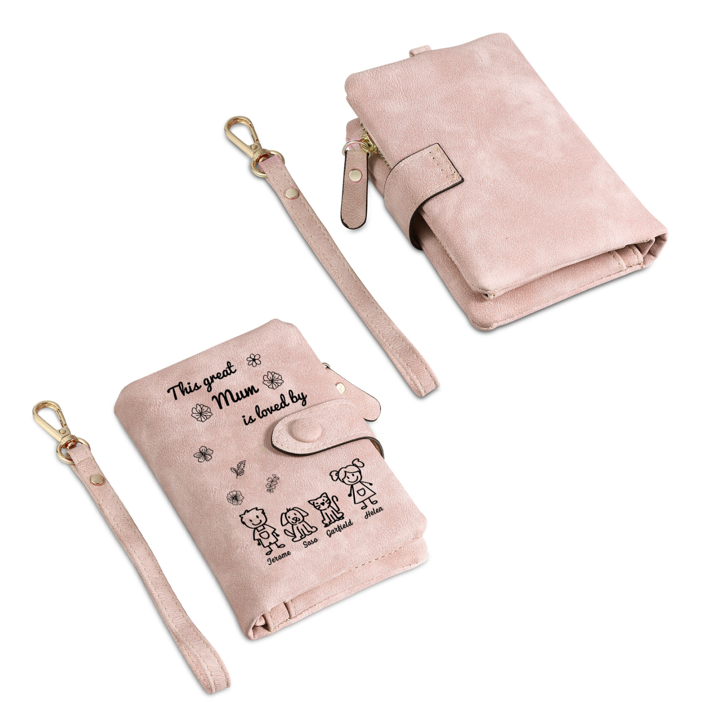 For Mum-Personalised Women Wallet Purse Leather Custom With 4 Names and Kid/Pet  –“This Great Mum Is Loved By" | Mothers' Day Presents | Jessemade