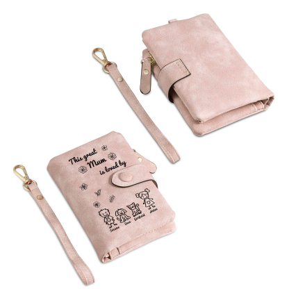 For Mum-Personalised Women Wallet Purse Leather Custom With 4 Names and Kid/Pet  –“This Great Mum Is Loved By" | Mothers' Day Presents | Jessemade