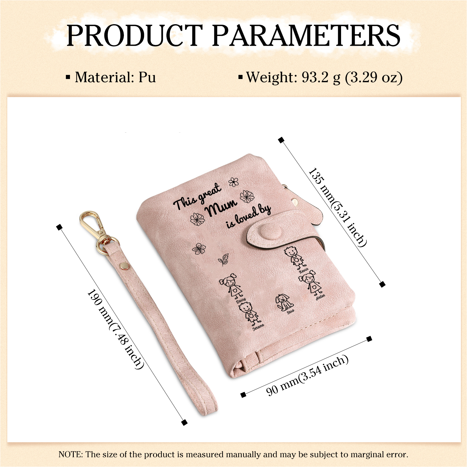 For Mum-Personalised Women Wallet Purse Leather Custom With 5 Names and Kid/Pet  –“This Great Mum Is Loved By" | Mothers' Day Presents | Jessemade