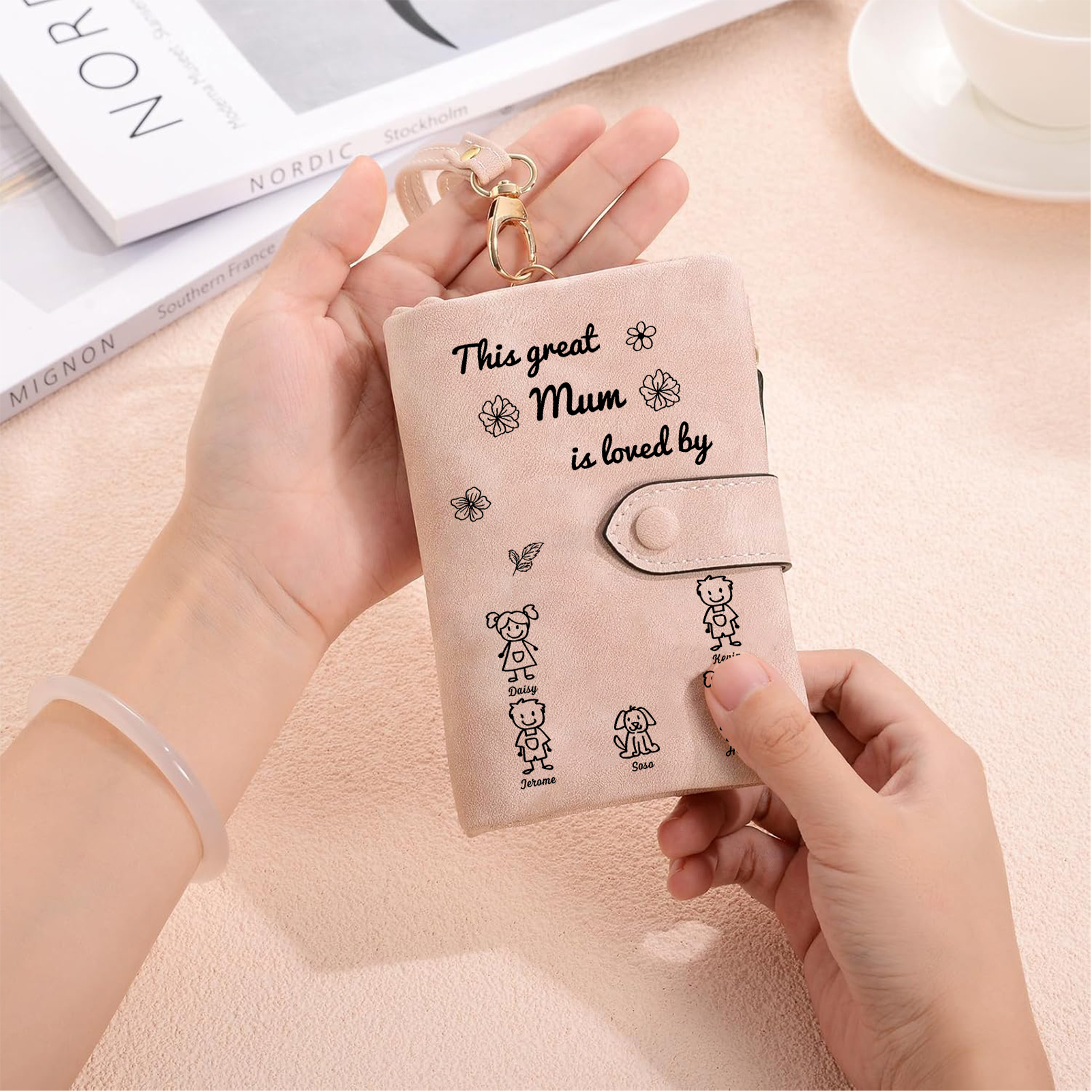 For Mum-Personalised Women Wallet Purse Leather Custom With 5 Names and Kid/Pet  –“This Great Mum Is Loved By" | Mothers' Day Presents | Jessemade