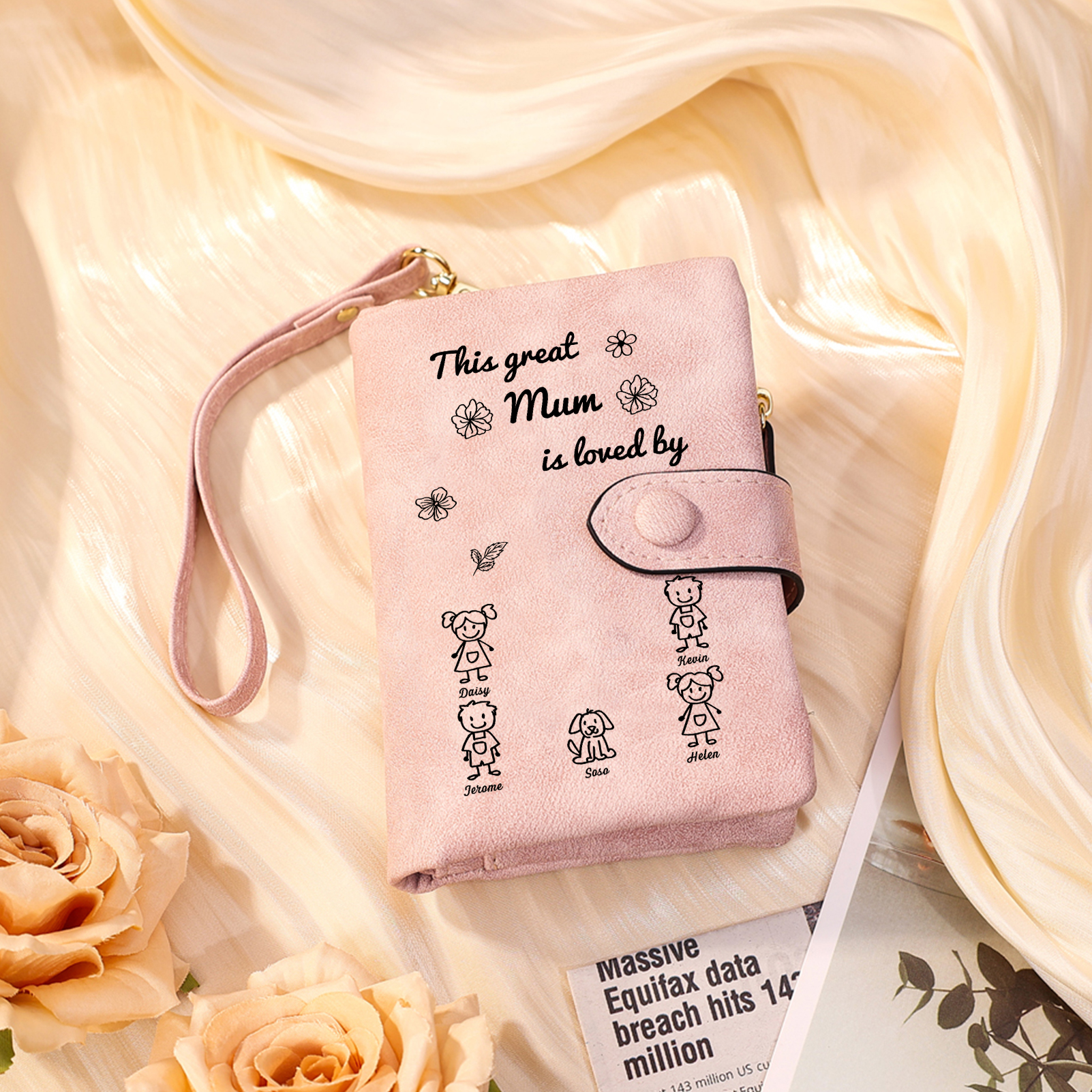 For Mum-Personalised Women Wallet Purse Leather Custom With 5 Names and Kid/Pet  –“This Great Mum Is Loved By" | Mothers' Day Presents | Jessemade