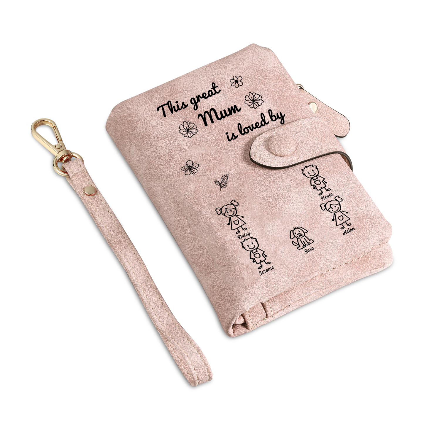 For Mum-Personalised Women Wallet Purse Leather Custom With 5 Names and Kid/Pet  –“This Great Mum Is Loved By" | Mothers' Day Presents | Jessemade