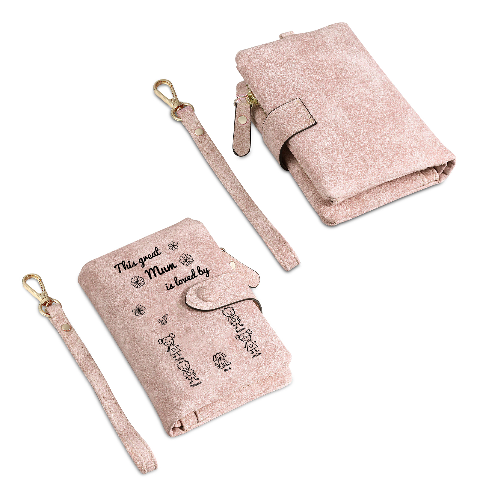 For Mum-Personalised Women Wallet Purse Leather Custom With 5 Names and Kid/Pet  –“This Great Mum Is Loved By" | Mothers' Day Presents | Jessemade