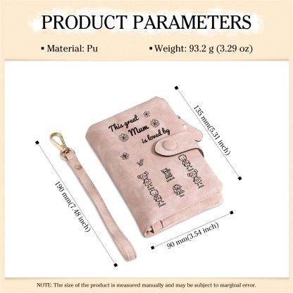 For Mum-Personalised Women Wallet Purse Leather Custom With 6 Names and Kid/Pet  –“This Great Mum Is Loved By" | Mothers' Day Presents | Jessemade