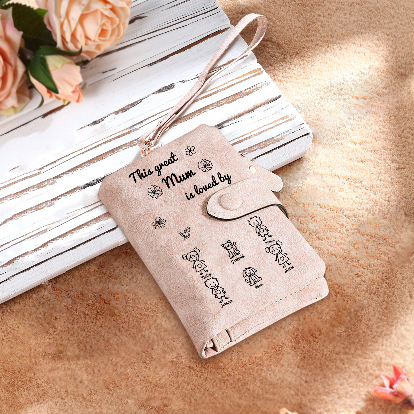For Mum-Personalised Women Wallet Purse Leather Custom With 6 Names and Kid/Pet  –“This Great Mum Is Loved By" | Mothers' Day Presents | Jessemade