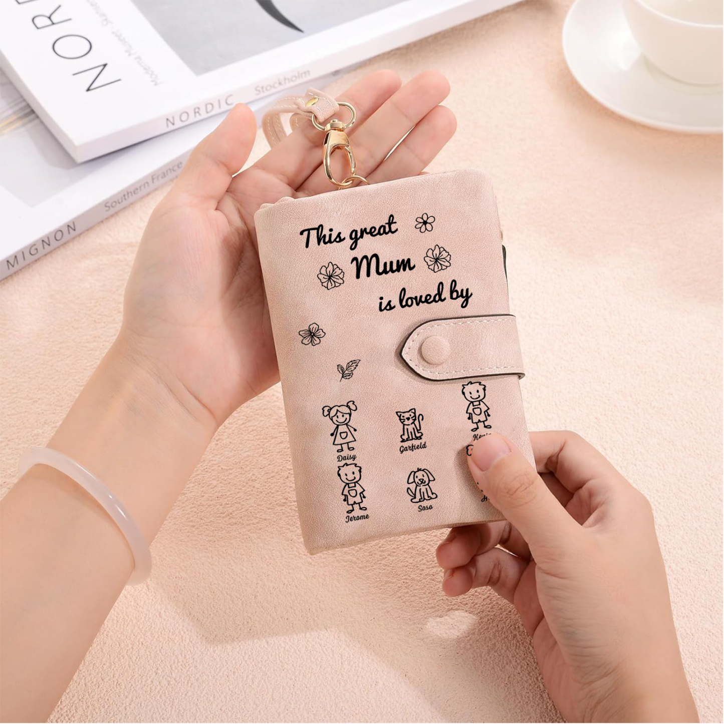 For Mum-Personalised Women Wallet Purse Leather Custom With 6 Names and Kid/Pet  –“This Great Mum Is Loved By" | Mothers' Day Presents | Jessemade