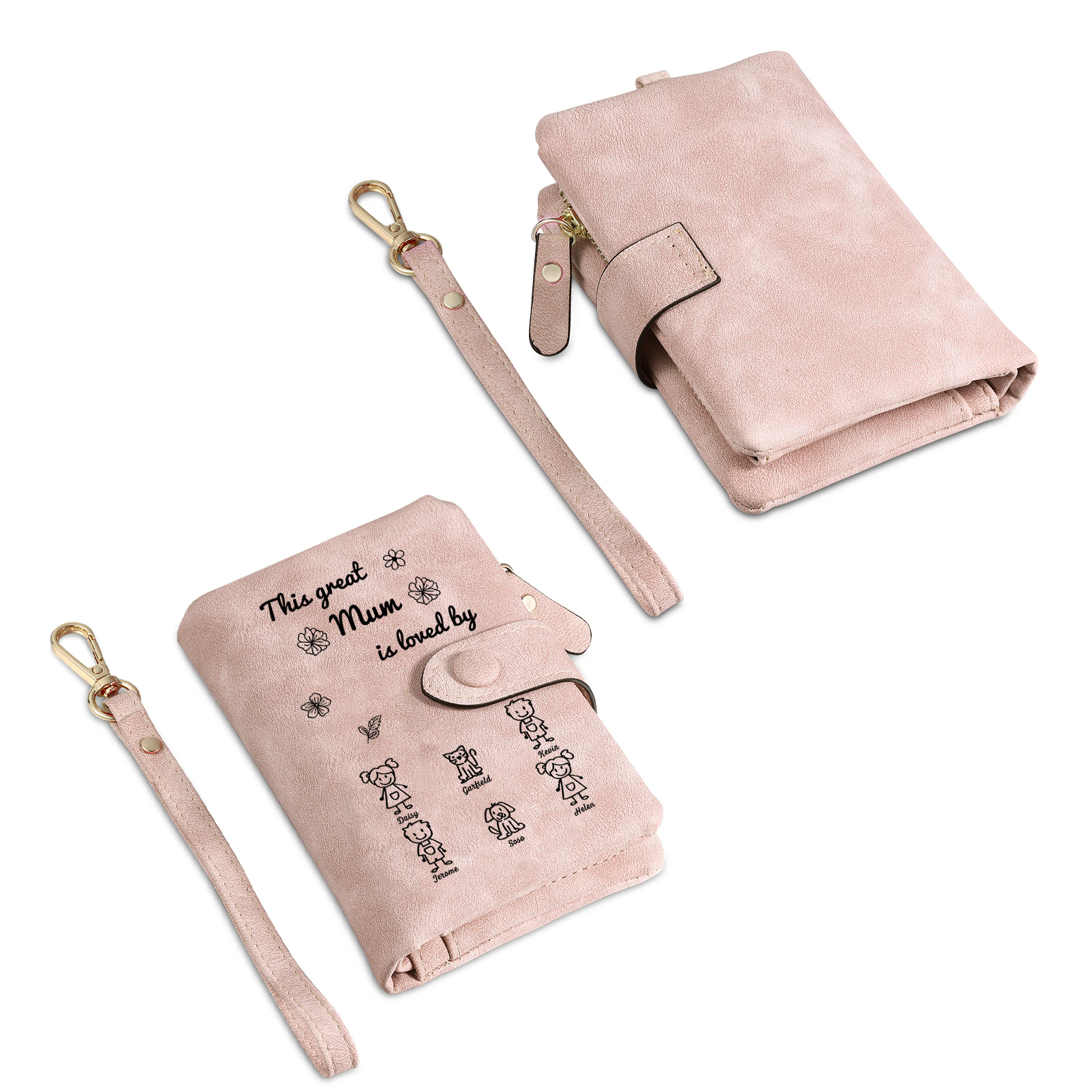 For Mum-Personalised Women Wallet Purse Leather Custom With 6 Names and Kid/Pet  –“This Great Mum Is Loved By" | Mothers' Day Presents | Jessemade