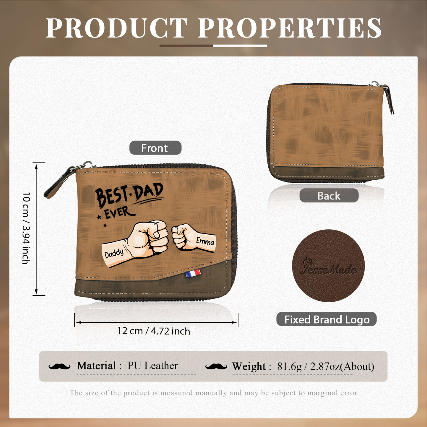 Personalised Wallet for Dad – Customise with 2 Names and 1 Message | Jessemade