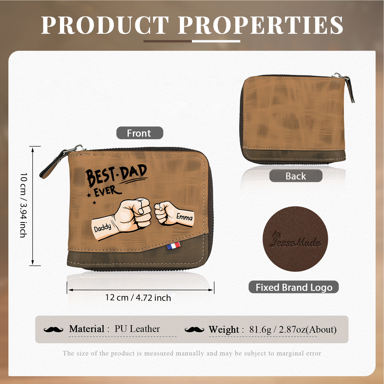 Personalised Wallet for Dad – Customise with 2 Names and 1 Message | Jessemade