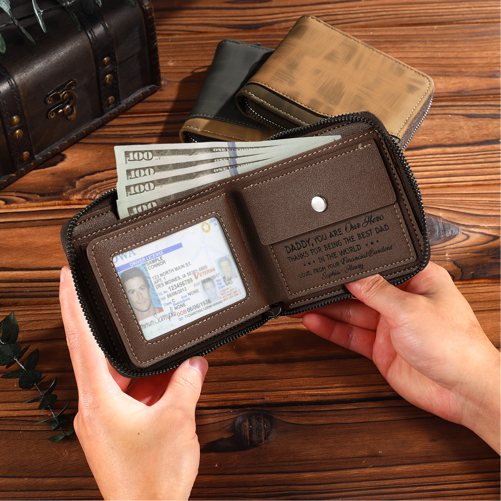 Personalised Wallet for Dad – Customise with 2 Names and 1 Message | Jessemade