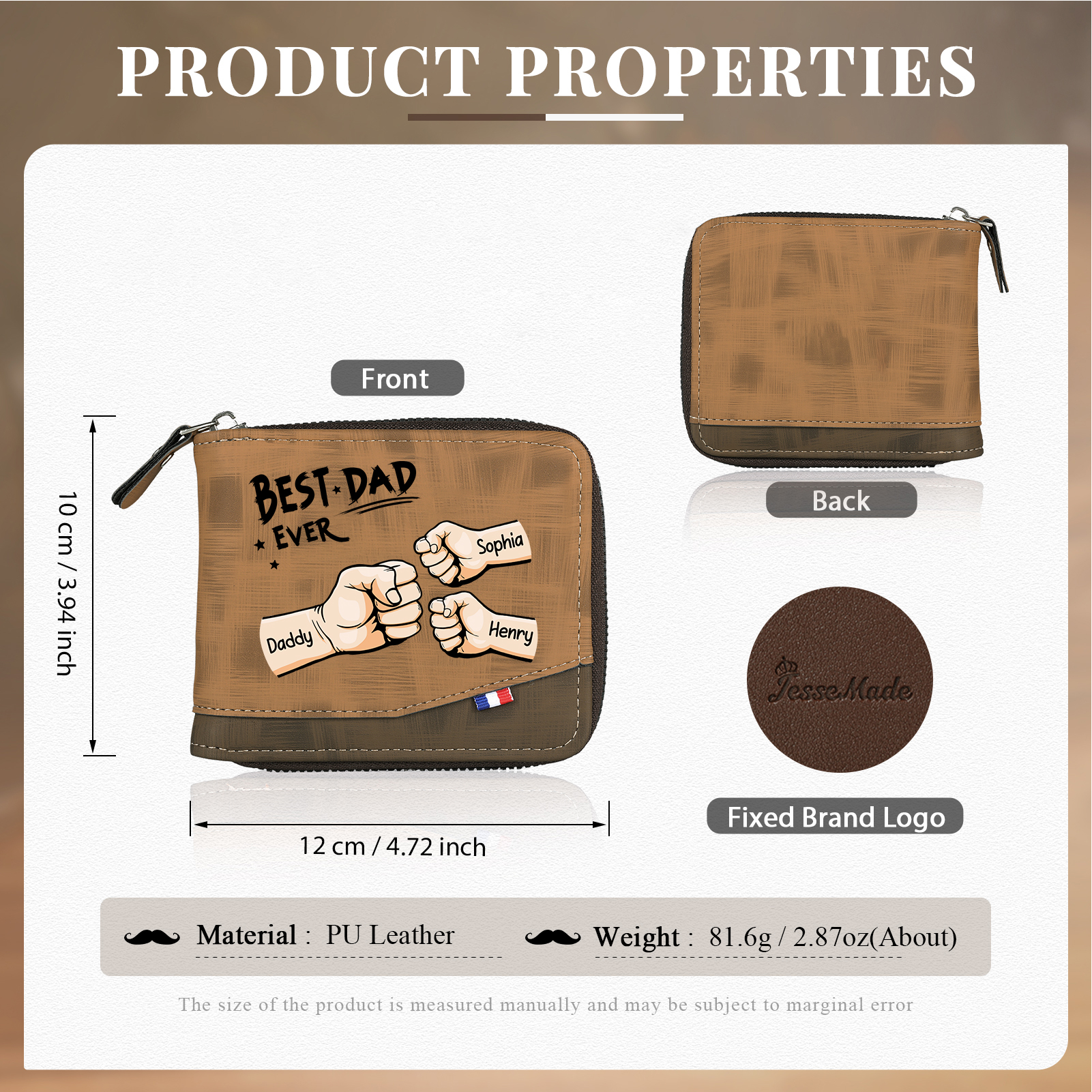 Personalised Wallet for Dad – Customise with 3 Names and 1 Message | Jessemade