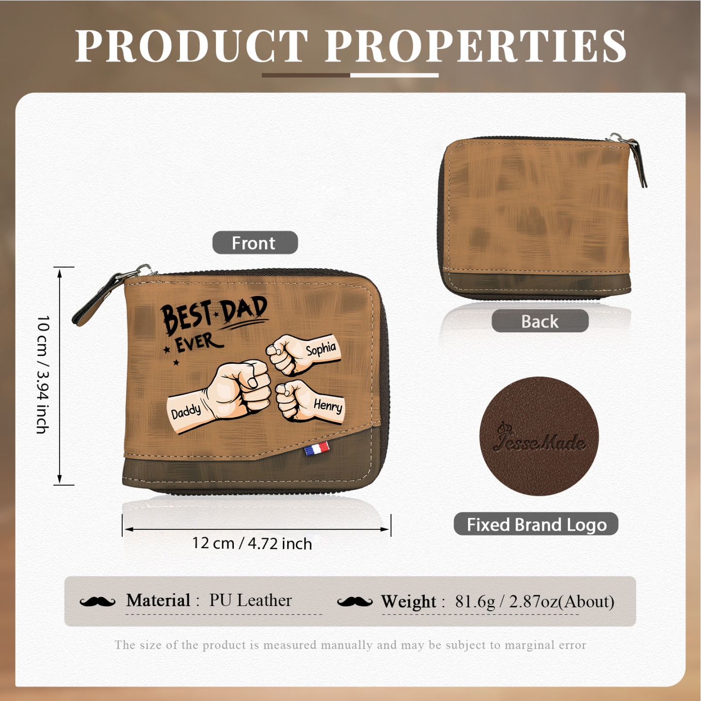 Personalised Wallet for Dad – Customise with 3 Names and 1 Message | Jessemade