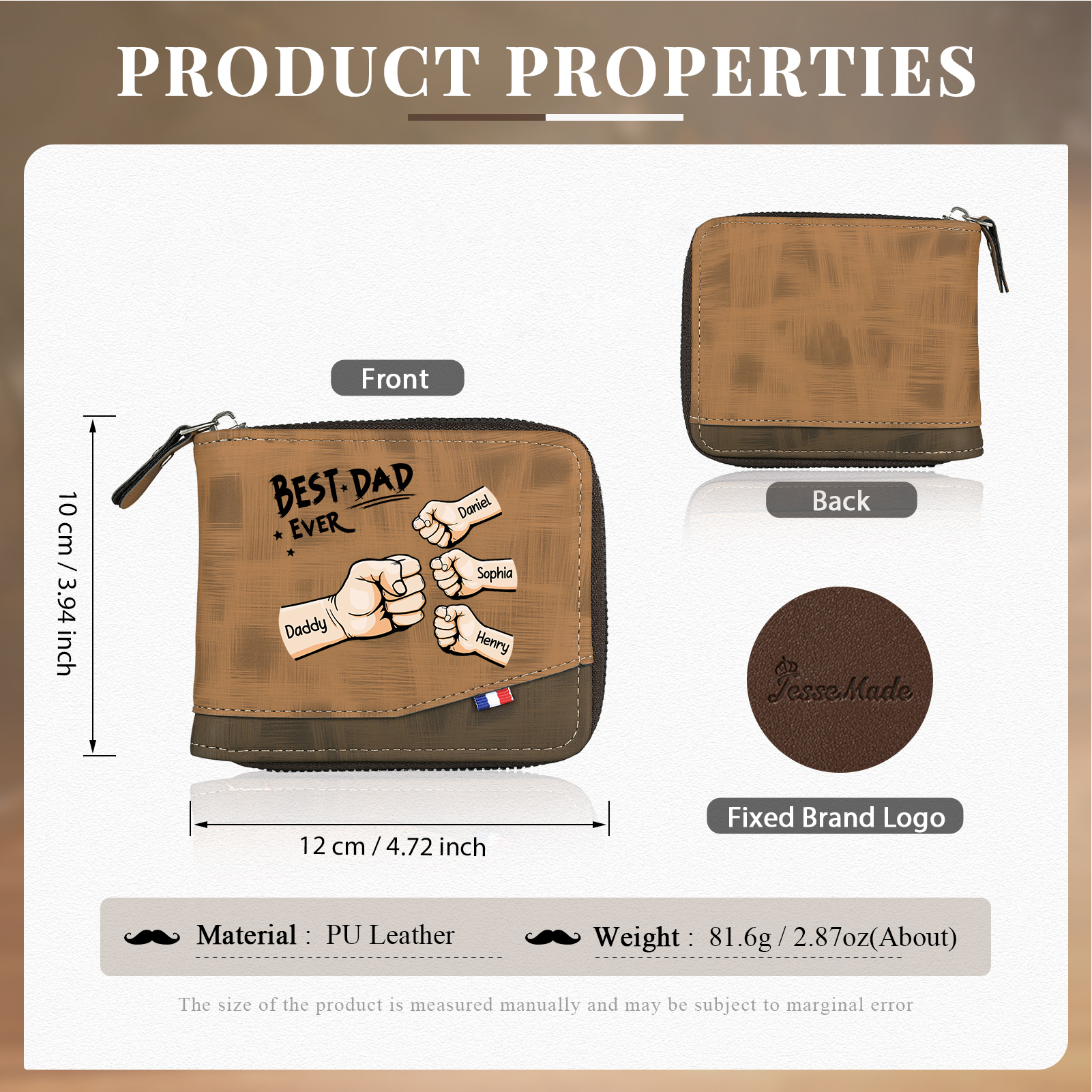 Personalised Wallet for Dad – Customise with 4 Names and 1 Message | Jessemade