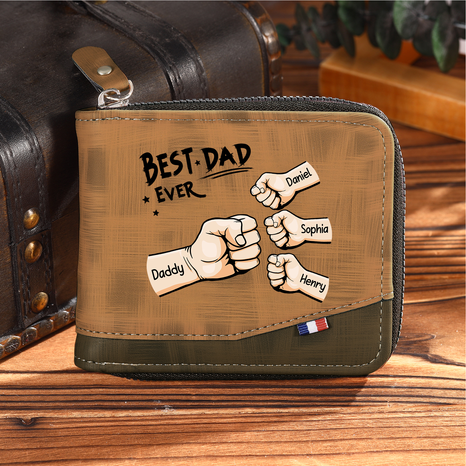 Personalised Wallet for Dad – Custom 2-5 Names & Message, PU Leather | Jessemade