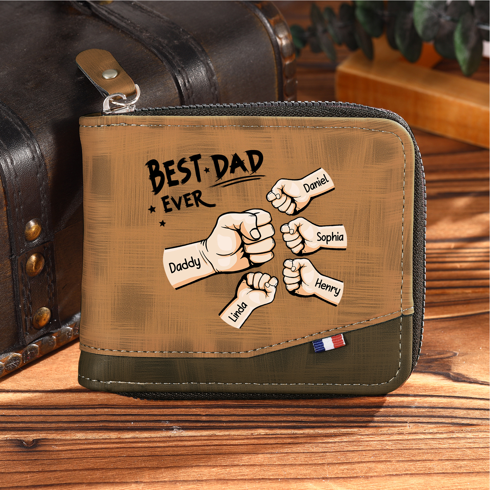 Personalised Wallet for Dad – Custom 2-6 Names & Message, PU Leather | Jessemade