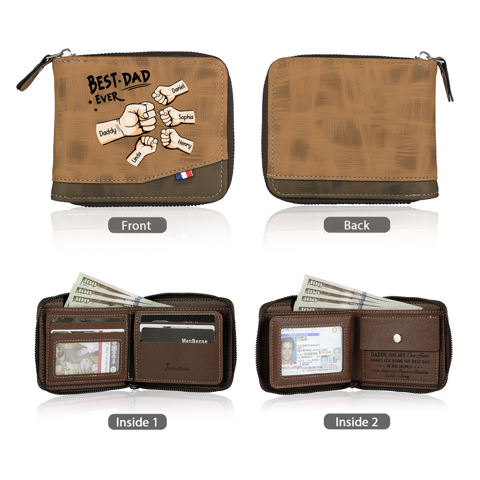 Personalised Wallet for Dad – Customise with 5 Names and 1 Message | Jessemade