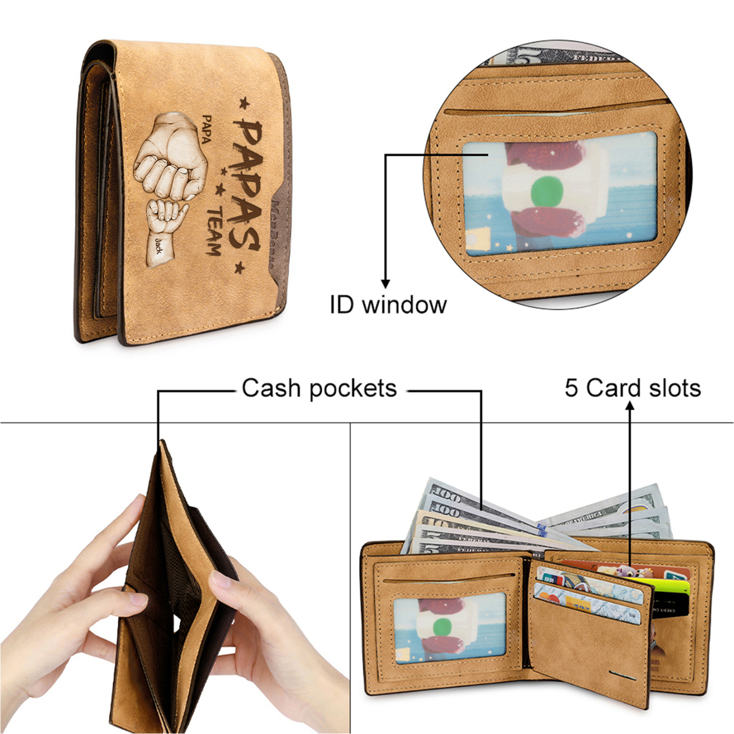 2 Names Personalised Papa's Team Wallet – Custom Father's Day Gift for Dad | Jessemade