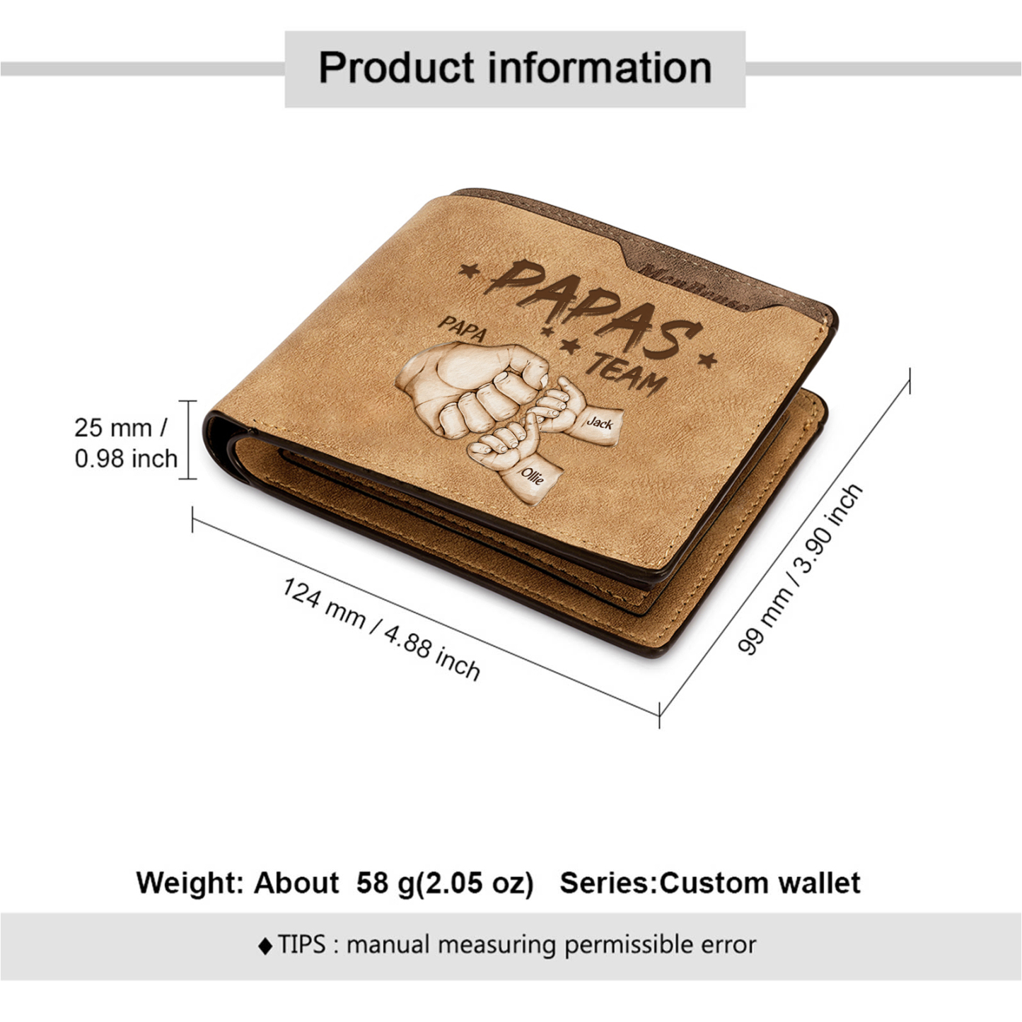 3 Names Personalised Papa's Team Wallet – Custom Father's Day Gift for Dad | Jessemade