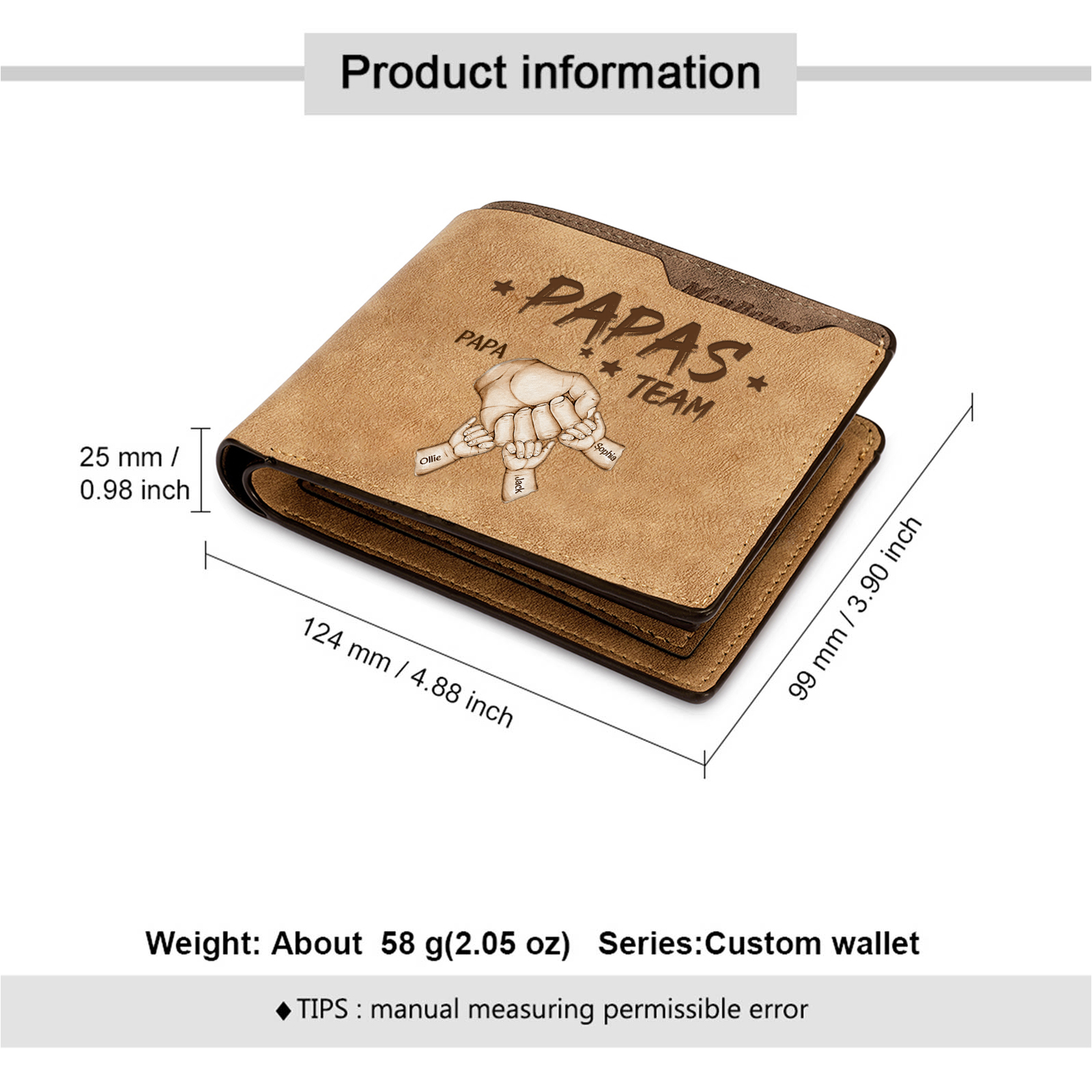 4 Names Personalised Papa's Team Wallet – Custom Father's Day Gift for Dad | Jessemade