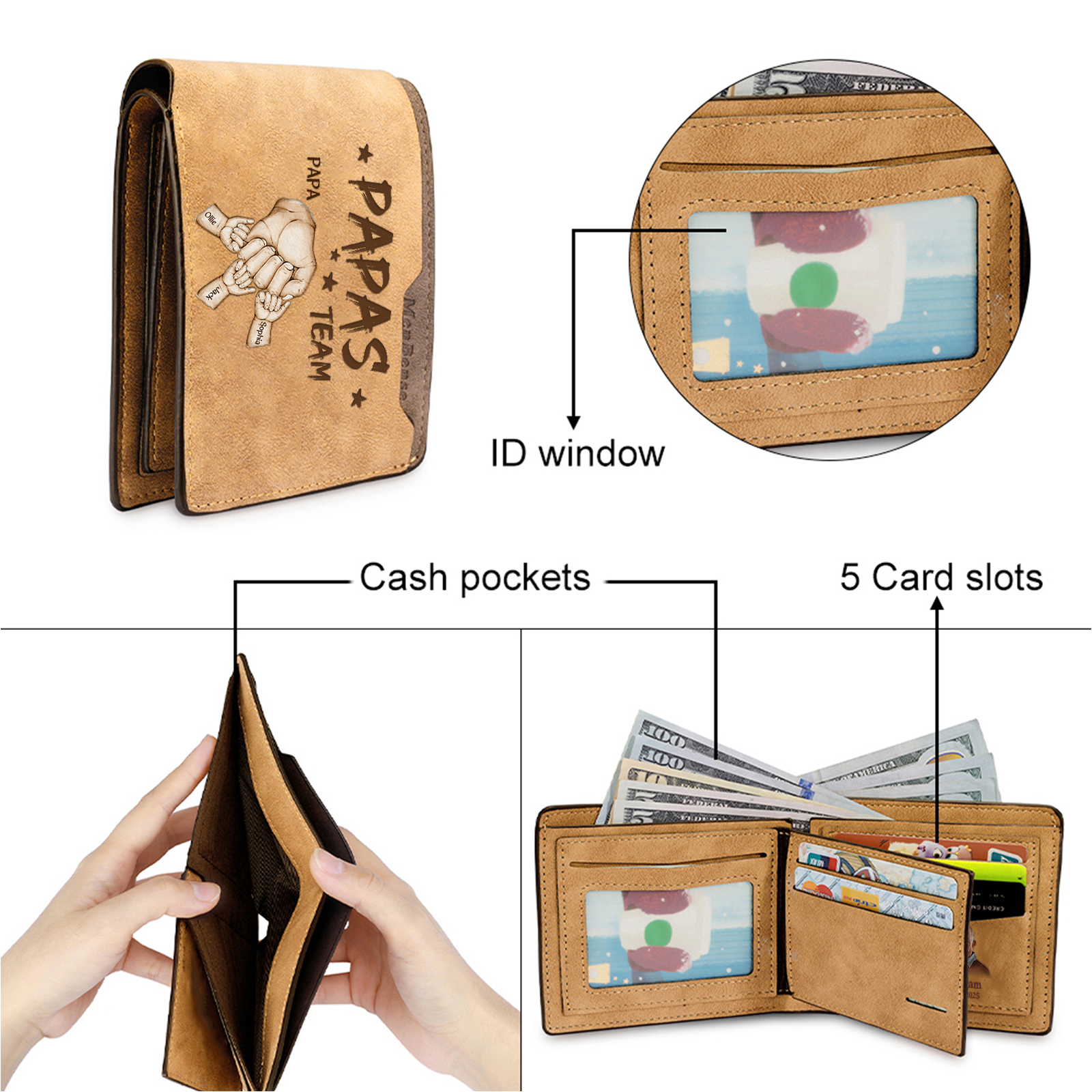 4 Names Personalised Papa's Team Wallet – Custom Father's Day Gift for Dad | Jessemade