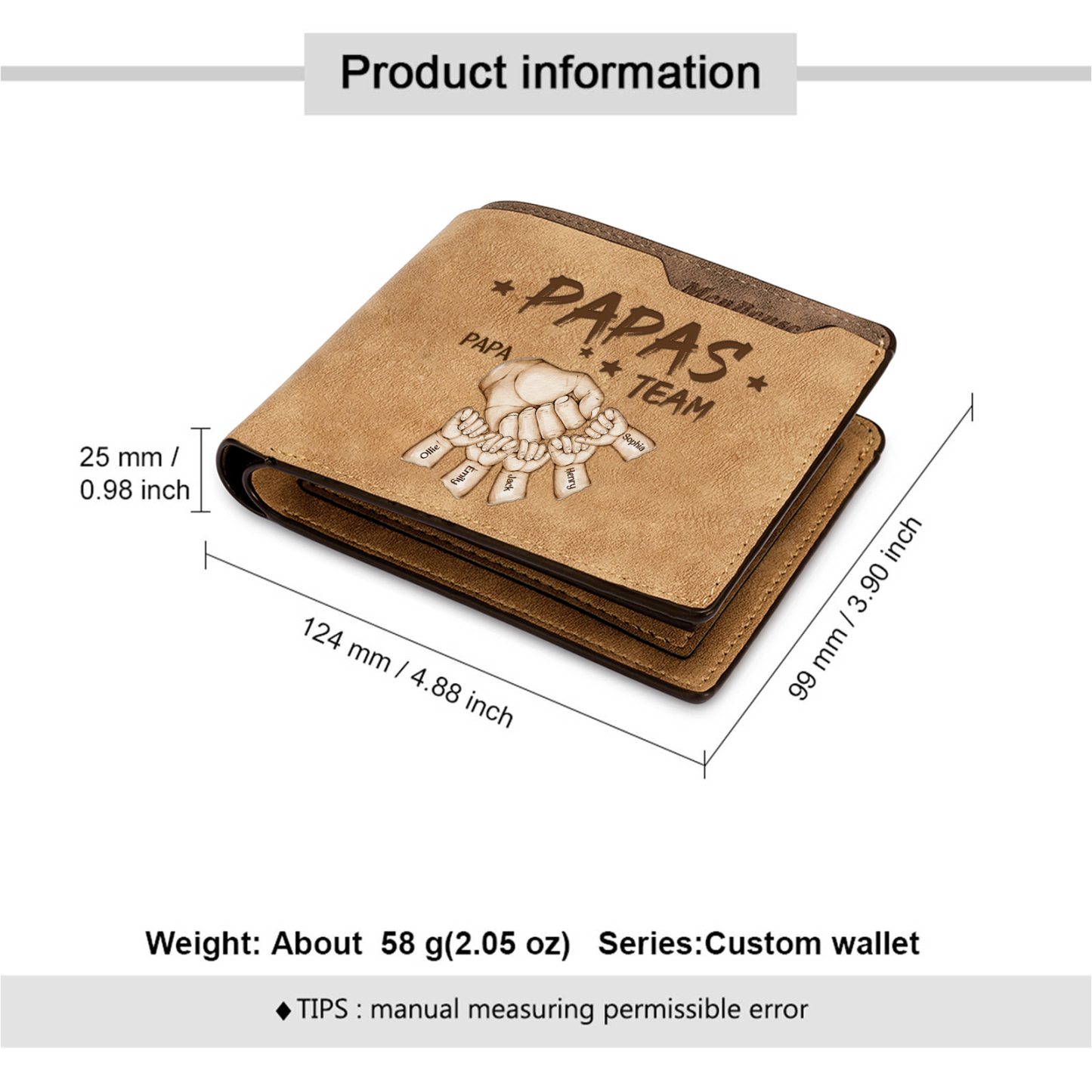 6 Names Personalised Papa's Team Wallet – Custom Father's Day Gift for Dad | Jessemade