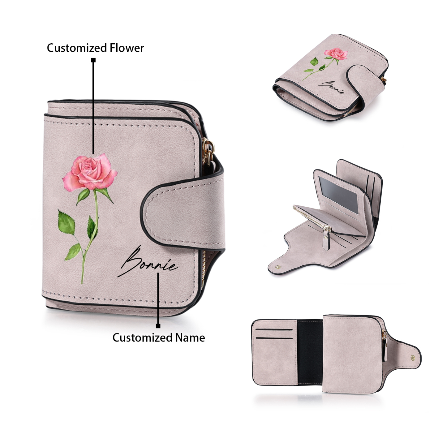 1 Name Personalised Birth Flower Women's Wallet - Custom Purse for Mum | Jessemade