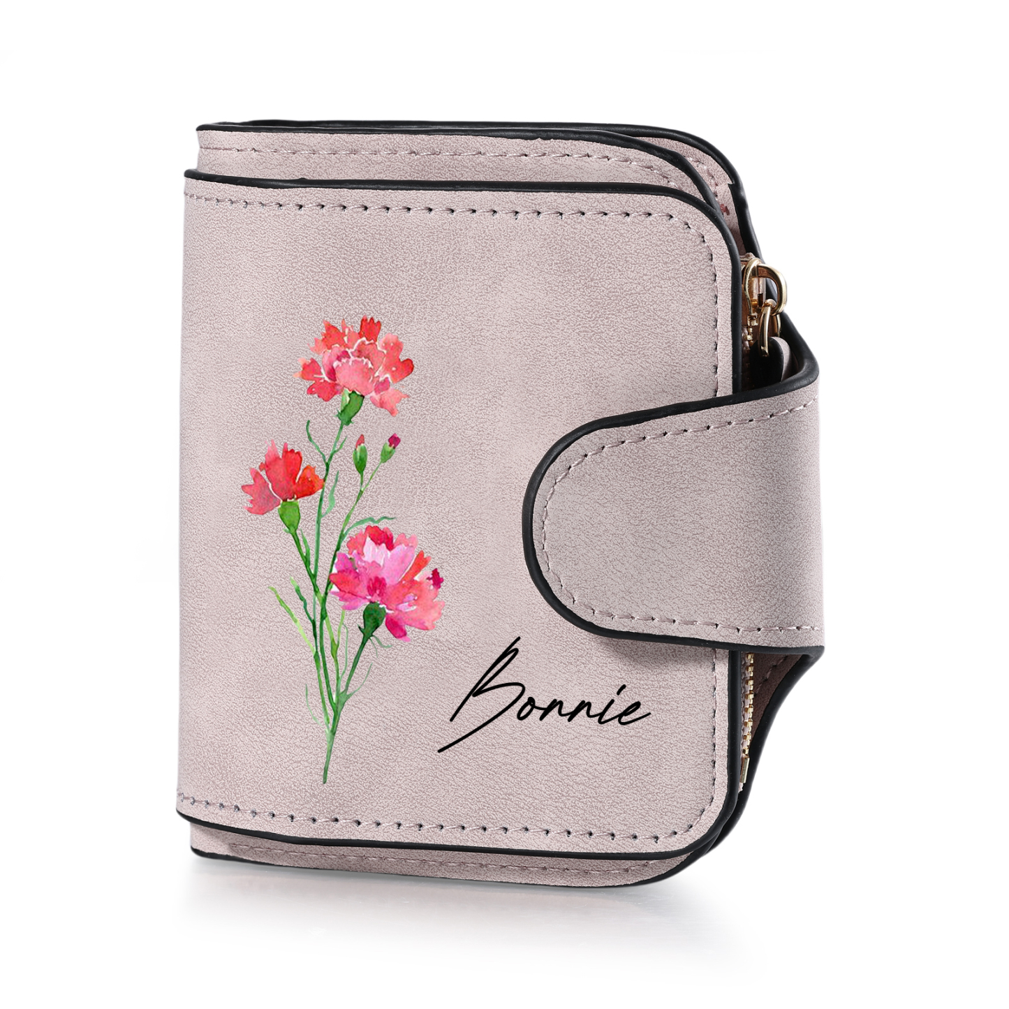 1 Name Personalised Birth Flower Women's Wallet - Custom Purse for Mum | Jessemade