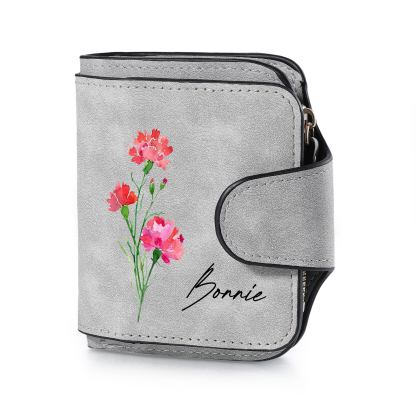 1 Name Personalised Birth Flower Women's Wallet - Custom Purse for Mum | Jessemade