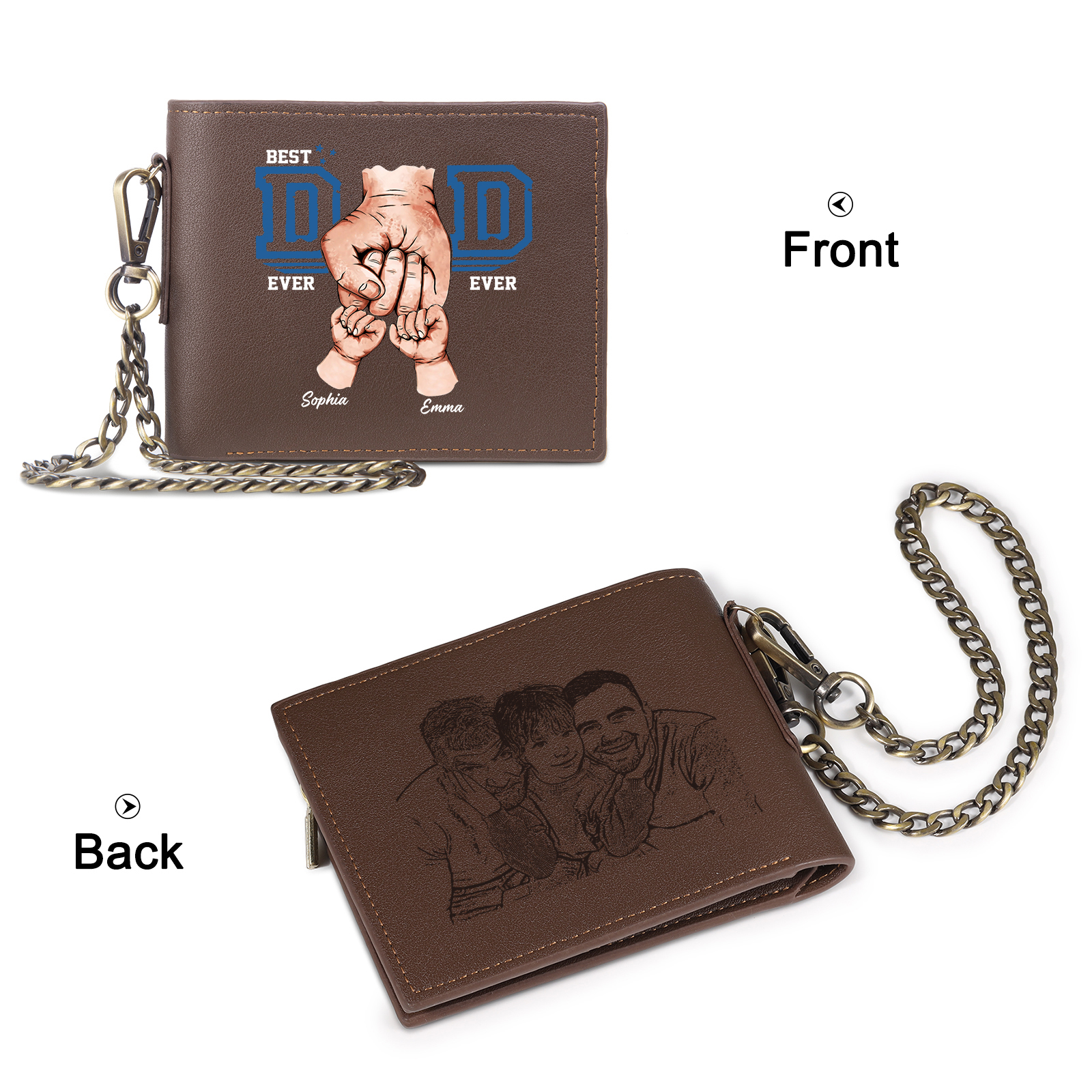 2 Name & 1 Photo Personalised Best Dad Wallet – Custom Father's Day Gift | Jessemade