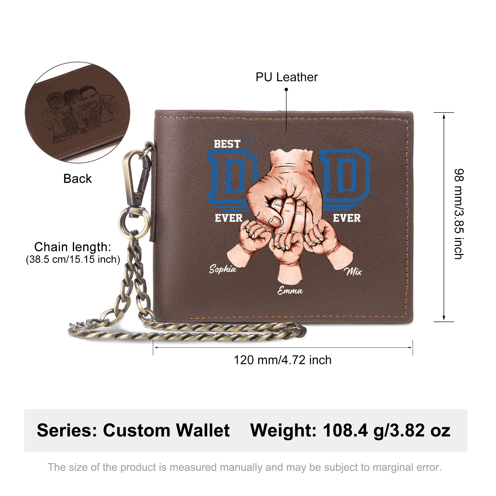 3 Name & 1 Photo Personalised Best Dad Wallet – Custom Father's Day Gift | Jessemade