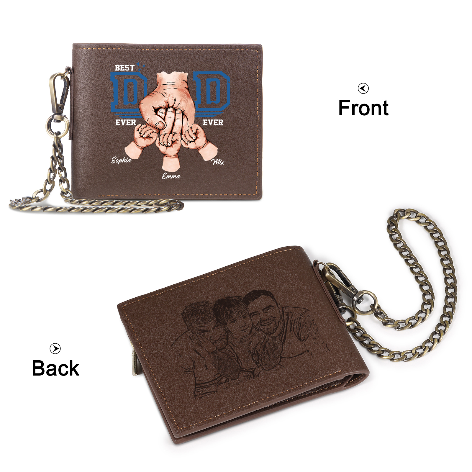 3 Name & 1 Photo Personalised Best Dad Wallet – Custom Father's Day Gift | Jessemade