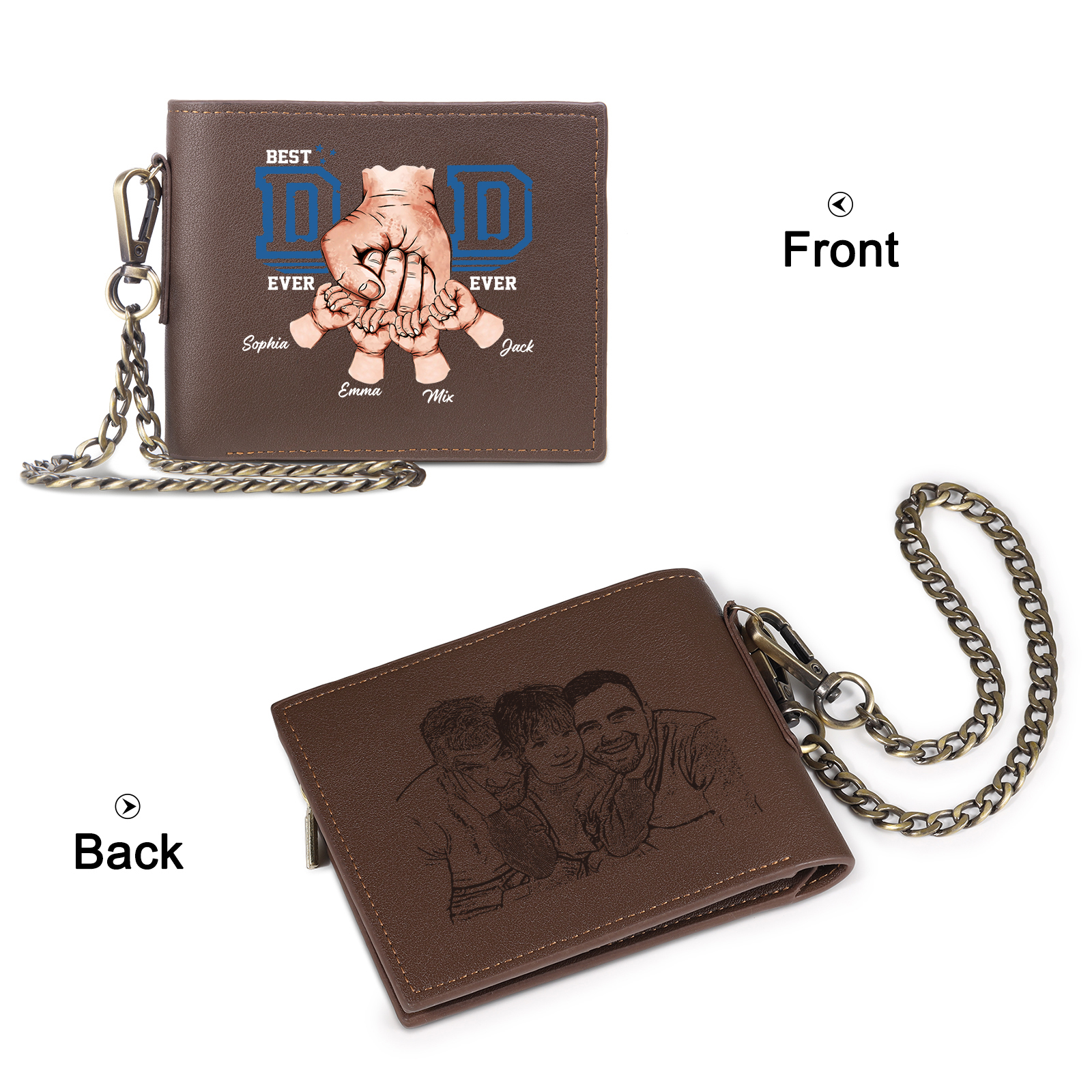 4 Name & 1 Photo Personalised Best Dad Wallet – Custom Father's Day Gift | Jessemade