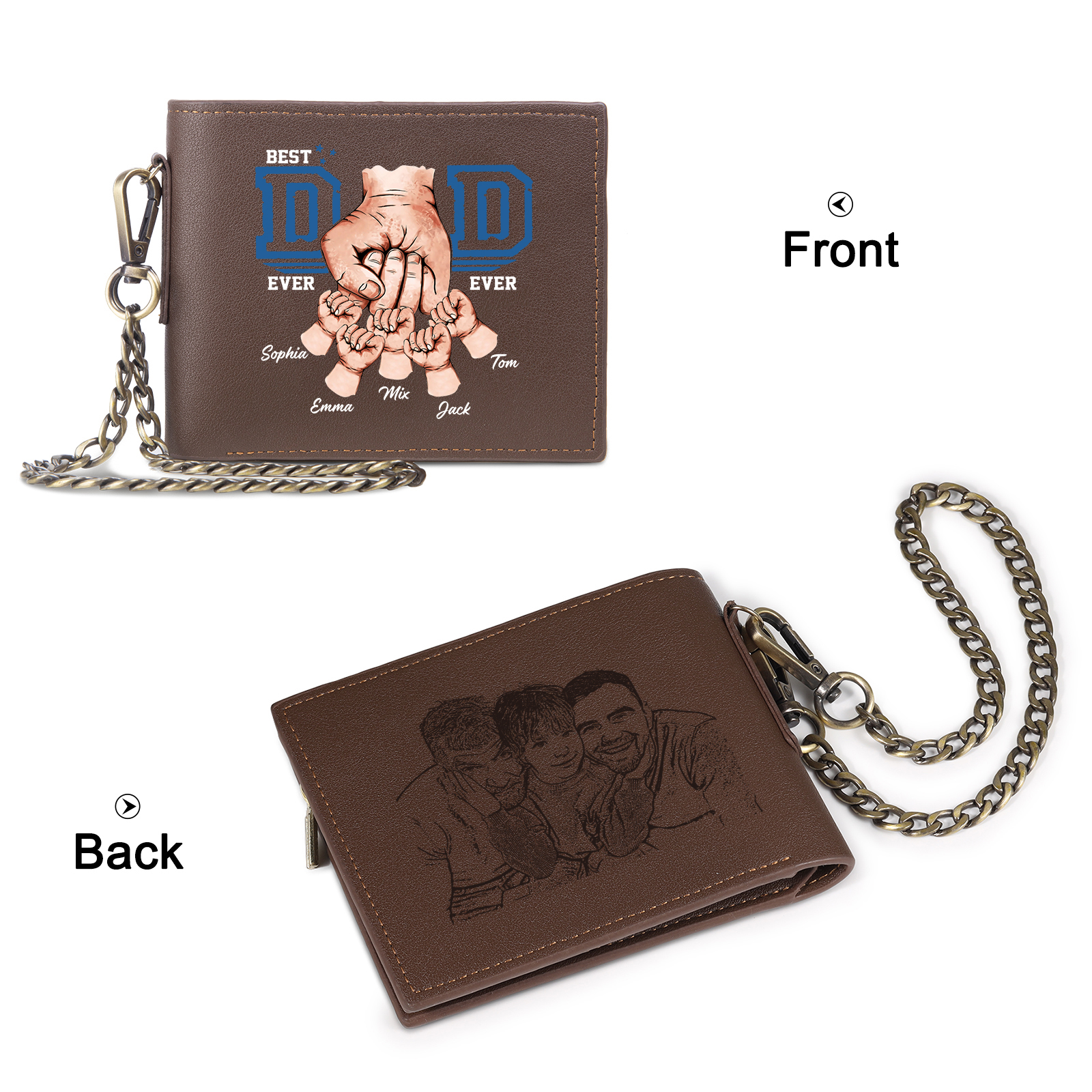 5 Name & 1 Photo Personalised Best Dad Wallet – Custom Father's Day Gift | Jessemade