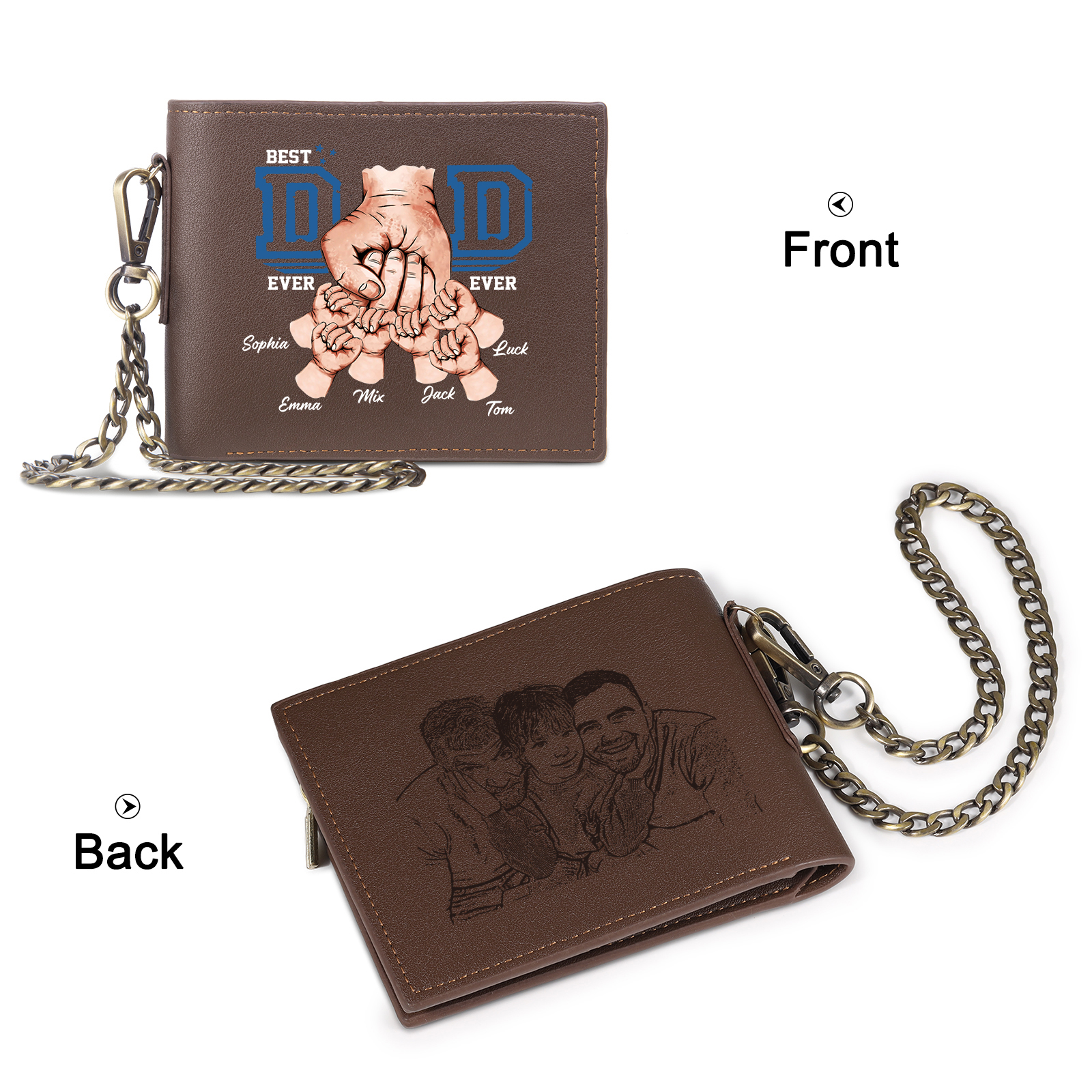 6 Names & 1 Photo Personalised Best Dad Wallet – Custom Father's Day Gift | Jessemade