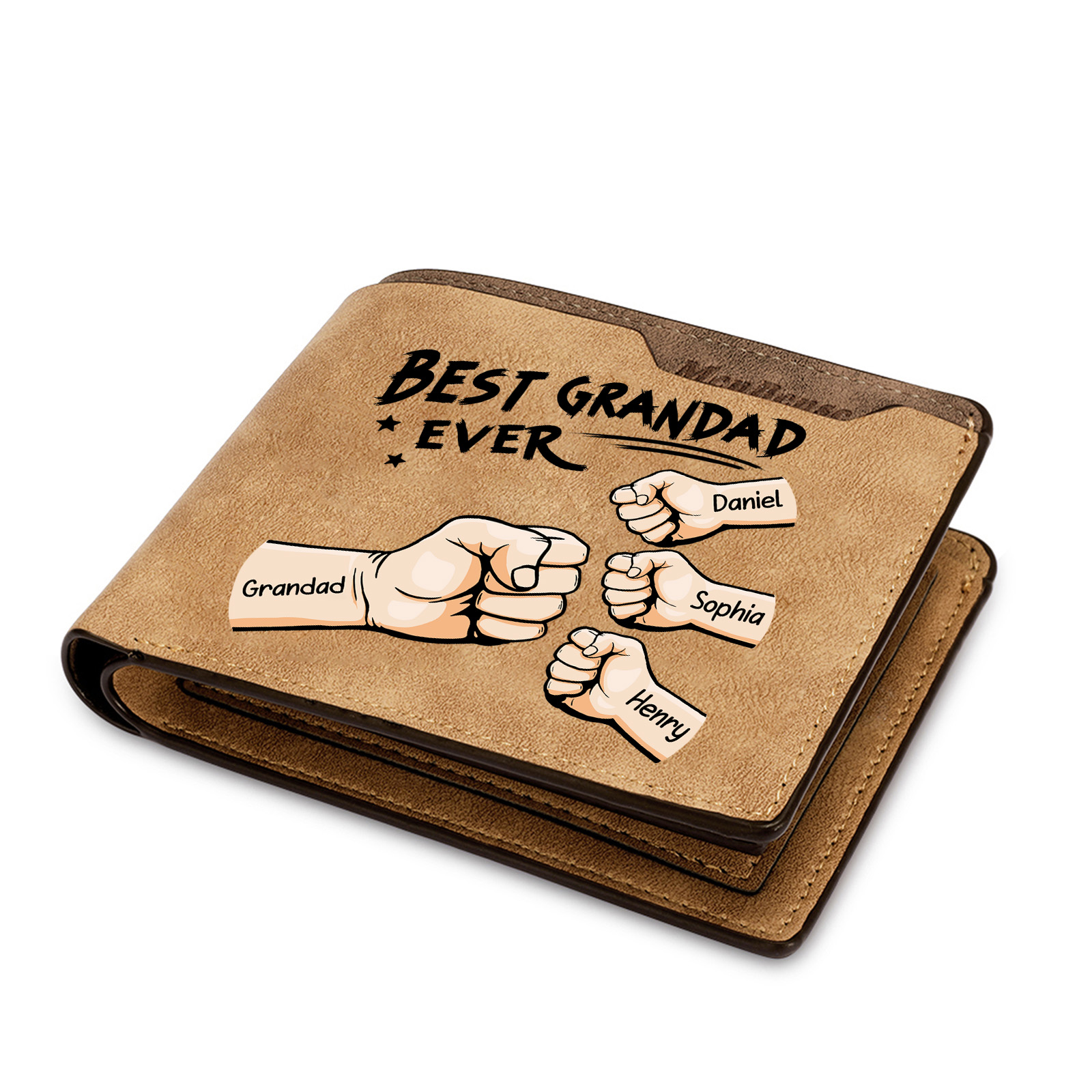 Personalised Leather Wallet with 2-7 Kids' Names and Fists Best Grandad Ever Wallet | Grandparents' Day Gifts for Grandad | Jessemade