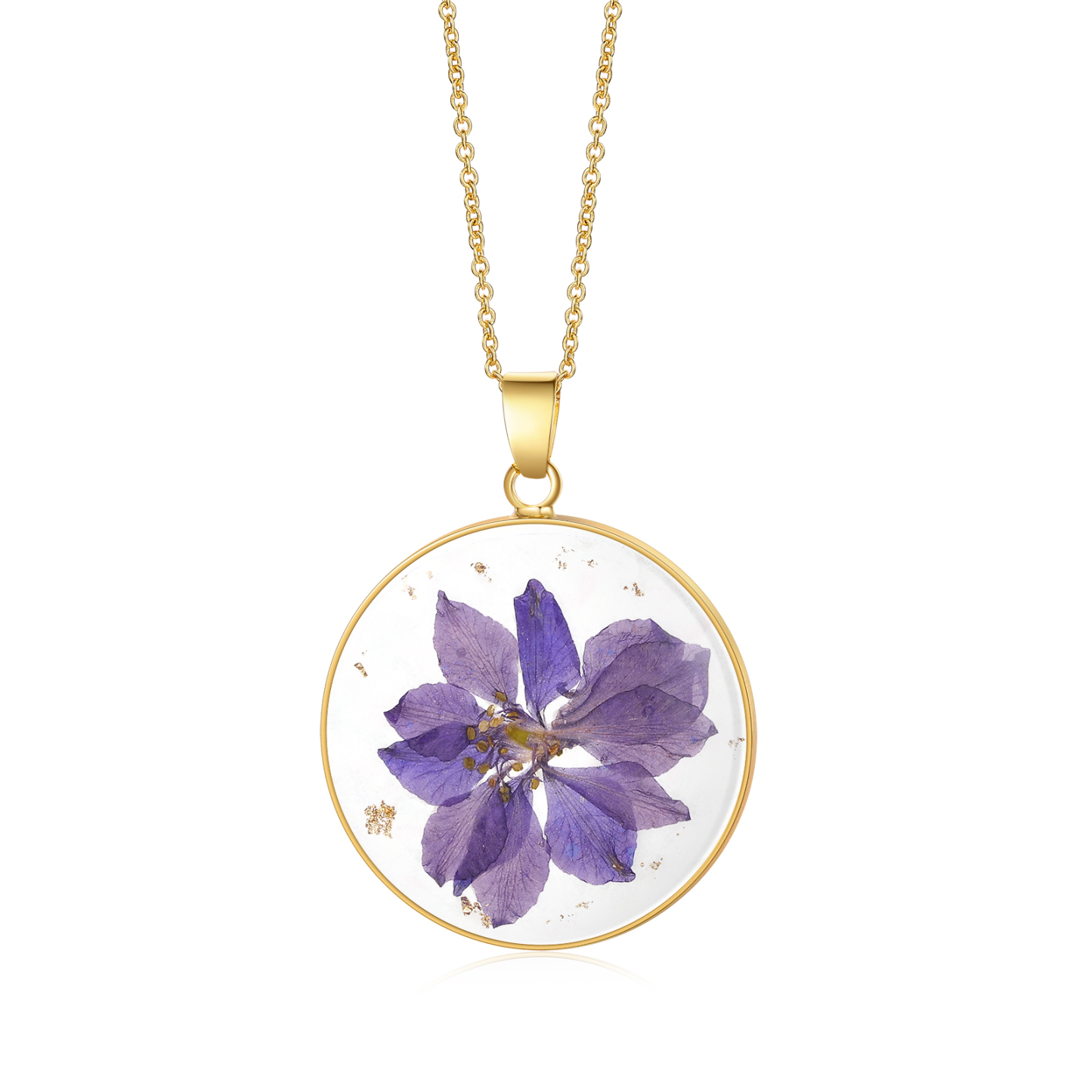 Personalised Gold Botanical Birth Flower Resin Pendant Necklace