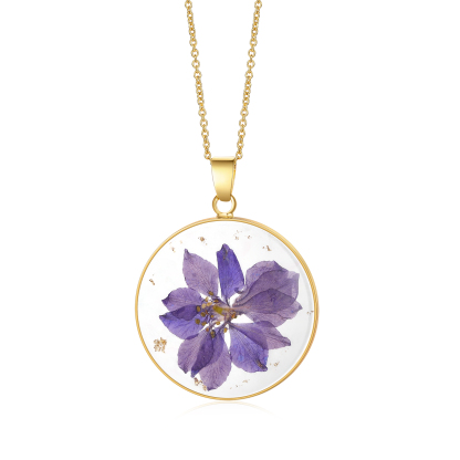 Personalised Gold Botanical Birth Flower Resin Pendant Necklace