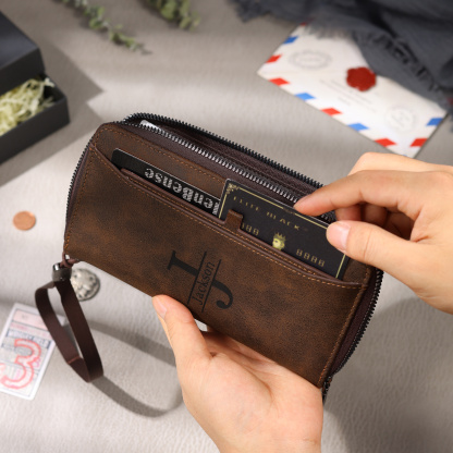 Personalised men's vintage-style wallet – engraved photo and name