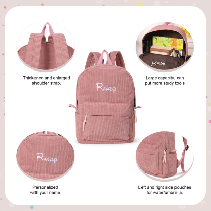 Personalised Four-Colour Corduroy Bag Name Custom Backpack for Kids Back to School Gifts | Jessemade