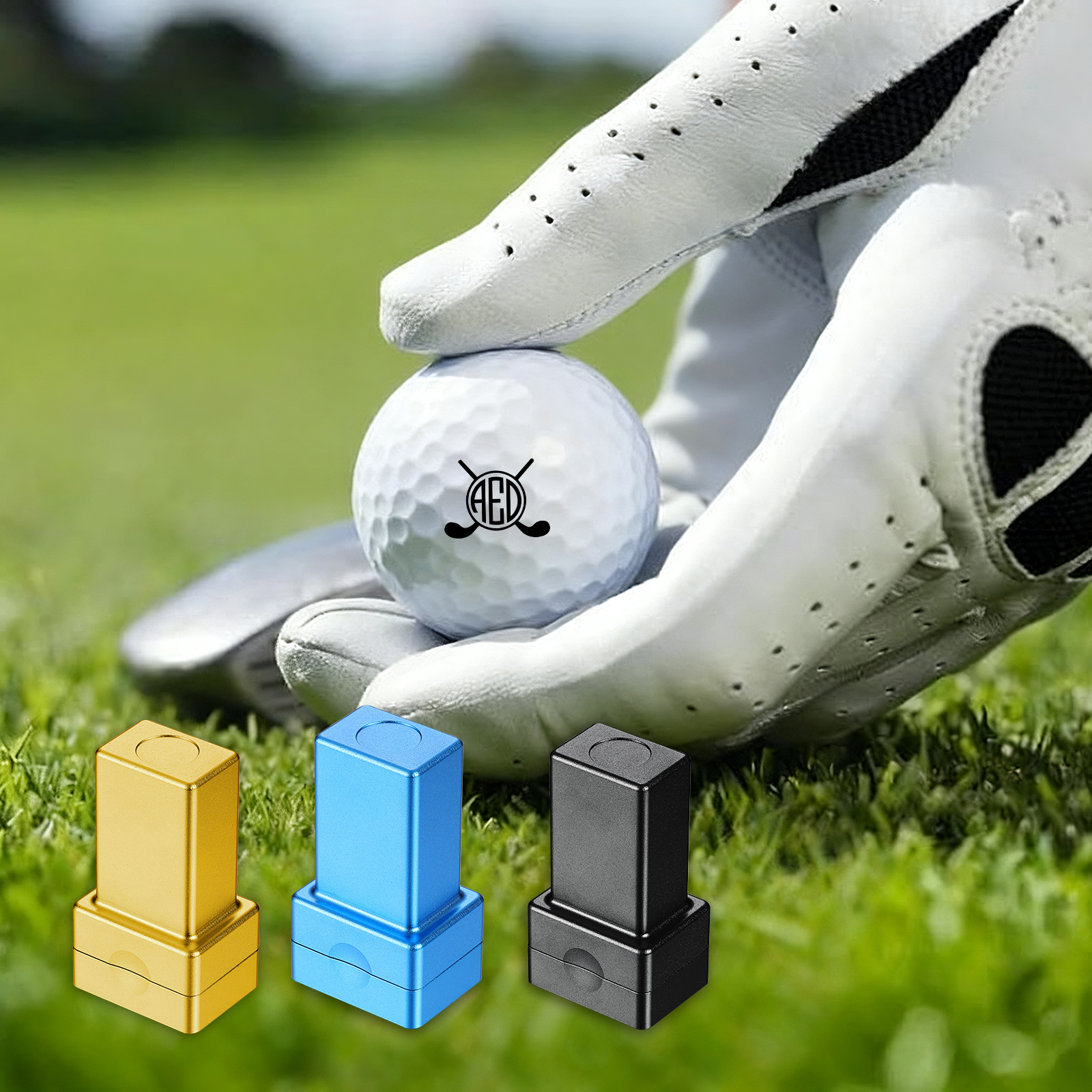 Personalised Golf Ball Stamp – Flip‑Top Rectangular Case (6 Colours)
