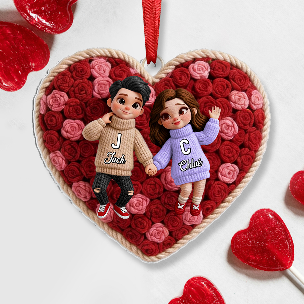 Personalised Heart Keyring or Hanging Decoration with Names for Couple