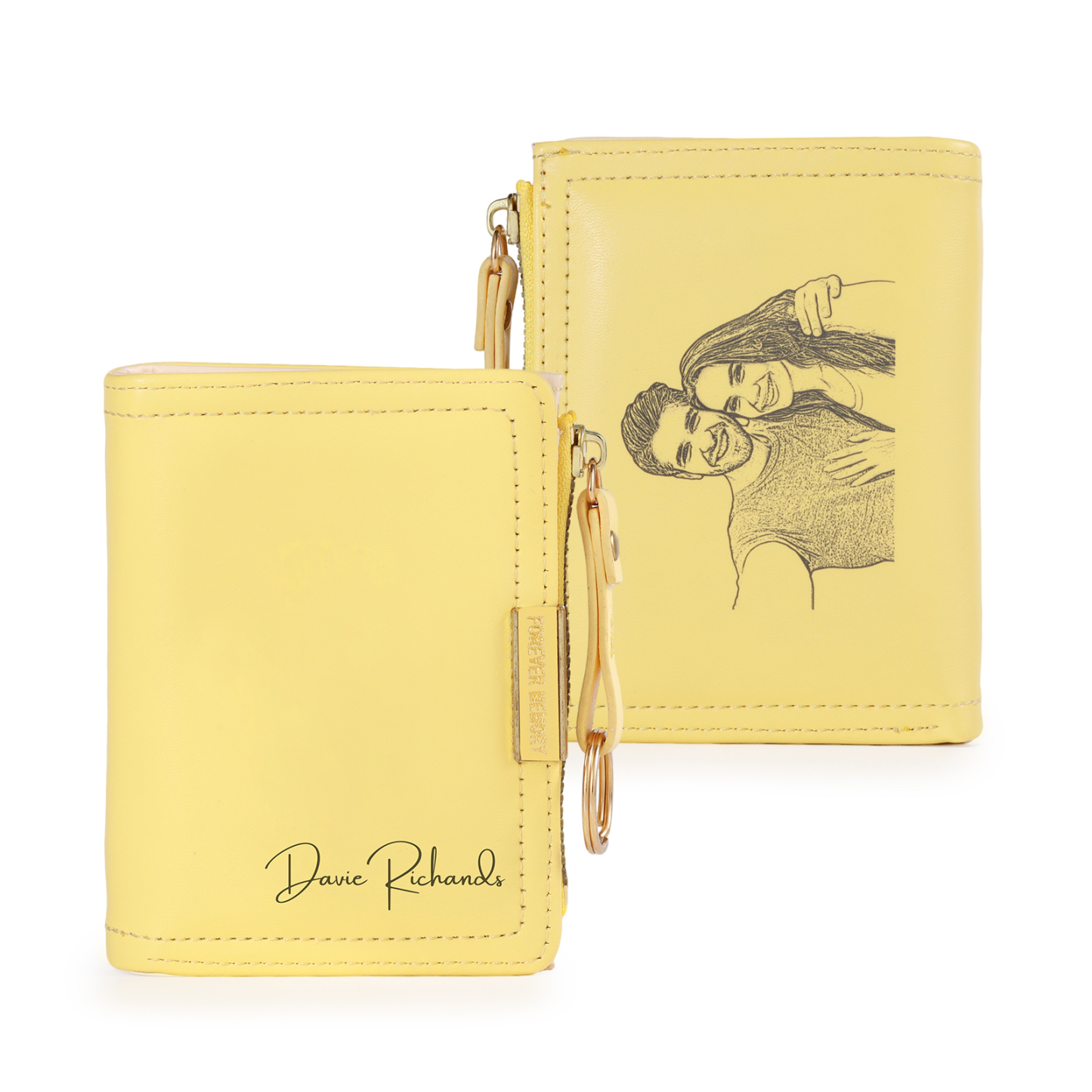 Personalised Leather Zipped Wallet Customised with Photo and Engraved Name