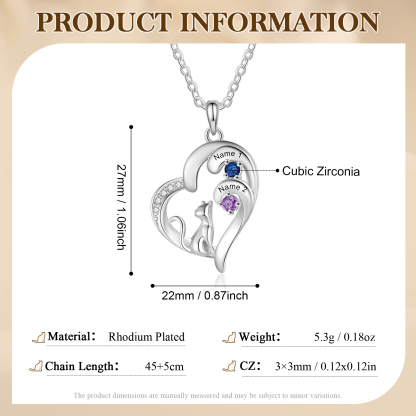 Personalised Cat Heart Necklace with Birthstones