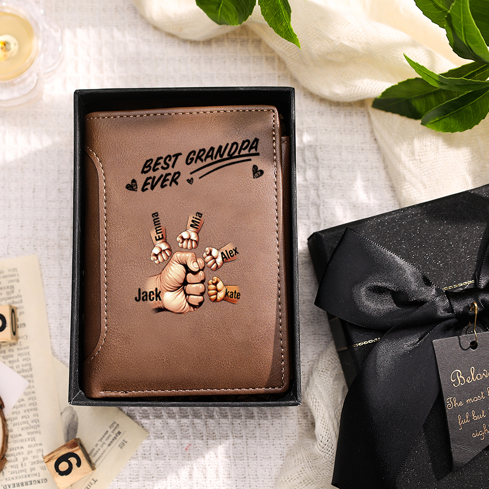 To my Grandpa - Personalised Wallet "Best Grandpa in the World" with 2 to 9 Names and Fists | Jessemade